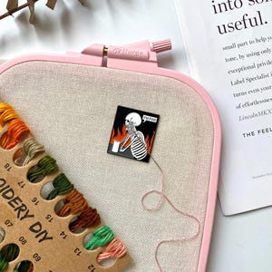 I&#39;m fine enamel needle minder, Funny skeleton needle magnet, Gothic needle minder, Sarcastic needle holder, Needle nanny for cross stitch