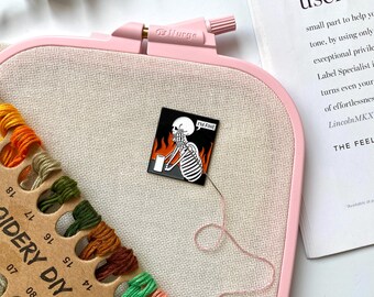 I'm fine enamel needle minder, Funny skeleton needle magnet, Gothic needle minder, Sarcastic needle holder, Needle nanny for cross stitch