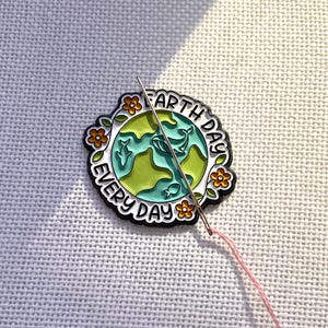 Earth day every day needle keeper, Save earth needle minder, Protect earth enamel magnet, Cute needle nanny, Gift for stitchers, Planet