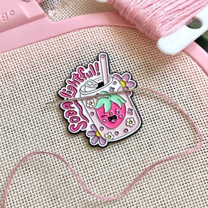 Soda lightful enamel needle minder, Kawaii needle magnet, Pink needle holder, Cover minder, Magnetic needle minder, Needle keeper, X-stitch