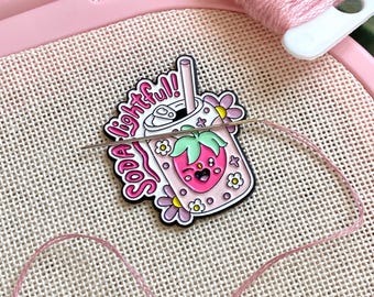 Soda lightful enamel needle minder, Kawaii needle magnet, Pink needle holder, Cover minder, Magnetic needle minder, Needle keeper, X-stitch