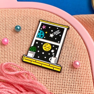 Space in the window enamel needle minder, Night magnetic needle minder, Starry sky needle nanny, Night cross stitch, Planets cross stitch