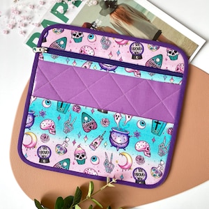 Borsa da strega per punto croce, Borsa portaoggetti per ricamo, Custodia per progetti, Parte anteriore in vinile trasparente, Punto croce di Halloween, Regalo per ricamo