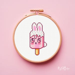 Patrón de punto de cruz de conejito de helado, Arte de punto de cruz, PDF, Descarga instantánea, Bordado, Divertido punto de cruz de helado, Punto de cruz kawaii