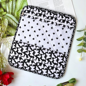 Project bag for embroidery and cross stitch projects, Storage travel hand sewing projects, Project case, Vinyl-fronted project pouch