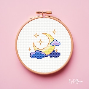 Sky cross stitch, Astronomy cross stitch, Cross stitch pattern moon, Simple counted cross stitch, Celestial cross stitch, Moon hoop art, PDF