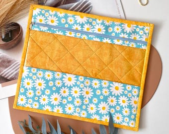 Projecttas madeliefjes voor kruissteek, borduren, handwerken, textielenvelop, opbergruimte voor knutselspullen, x-stitch bloementas, projectkoffer