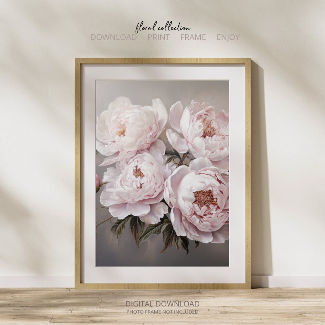 Printable Floral Peonies Wall Art Prints Warm Cozy Minimalist Oil