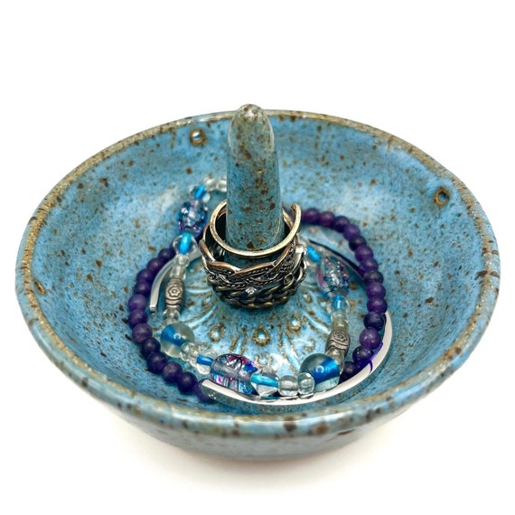 Speckled Blue Ring Holder - Ceramic Ring Holder - Wheel Thrown Ring Dish - Jewelry Holder - Gift for Bride - Ring Dish