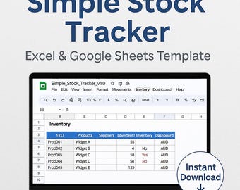 Simple Stock Tracker - Excel and Google Sheets Template for Small Business Inventory