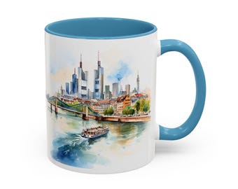 Frankfurt Watercolor Coffee Mug: Germany Skyline & Harbour Views - Personalized Ceramic Cup