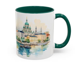 Helsinki Watercolor Mug: Nordic Finland Souvenir, Custom Coffee Cup