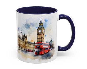 London Aquarell Tasse: Kultige Wahrzeichen Großbritanniens - Individuelles Reisegeschenk