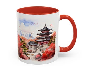 Seoul Cityscape Coffee Mug: N Seoul Tower & Palaces, Personalized Korea Travel Gift