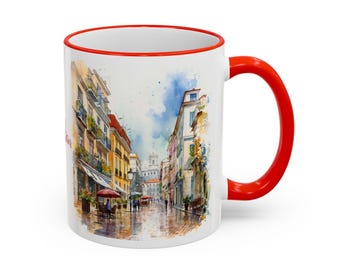 Lisbon Portugal Mug, Personalized Lisbon Travel Gift, Portuguese Souvenir, Watercolor City Coffee Cup, Portugal Keepsake