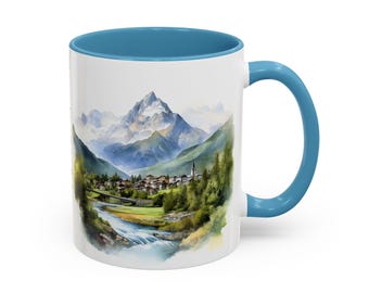 Valle d’Aosta Ceramic Mug: Alpine Mountain Scenery, Personalized Travel Gift