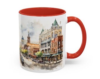 Fort Worth Views: Watercolor Mug with Western Charm, City Skyline & Texas Pride – A Personalized Gift for Cowboys at Heart. Travel Souvenir