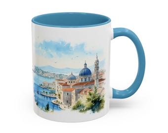 Dubrovnik Watercolor Art Mug: Croatian Coastal View