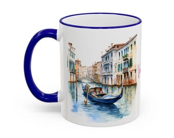 Venice Italy Mug, Personalized Venice Travel Gift, Italian Souvenir, Watercolor Gondola Coffee Cup, Italy Vacation Keepsake