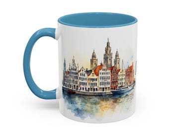 Antwerp Belgium Mug, Personalized Antwerp Travel Gift, Belgian Souvenir, Watercolor City Coffee Cup, Belgium Vacation Keepsake