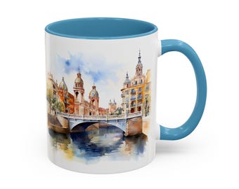 Personalized Valencia Spain Mug: Watercolor Coastal Views