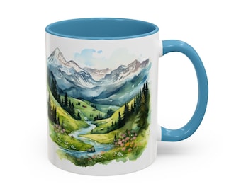 Swiss Alps Mug: Watercolor Mountain Scene, Personalized Coffee Cup
