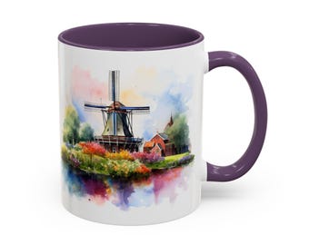 Keukenhof Gardens Mug: Watercolor Tulip Fields & Watermill