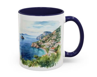Capri Italy Mug: Breathtaking Watercolor Coastal View