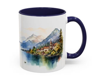 Montreux Watercolor Coffee Mug – Scenic Swiss Lakes, Historic Streets, and Jazz Festival Inspiration for Travel & Music Lovers
