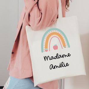 Customizable Teacher Tote Bag, Teacher Appreciation Gift, Boho Rainbow Tote Bag, Teachers Gift, Gift For Teacher, Personalized Teacher Tote