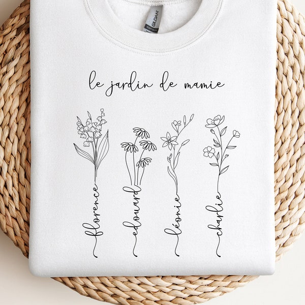 Personalized Grandma Sweatshirt, Birth Flower with Children's Names, Personalized Grandma Sweater, Mother's Day, Grandma's Garden