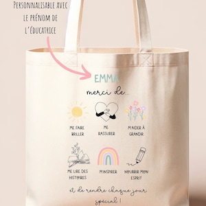 Beige reusable bag for daycare educator, educator gift, educator and teacher gift, educator tote bag, kindergarten