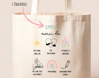 Sac réutilisable beige pour éducatrice en garderie, cadeau éducatrice, cadeau éducatrices et enseignantes, tote bag éducatrice, maternelle