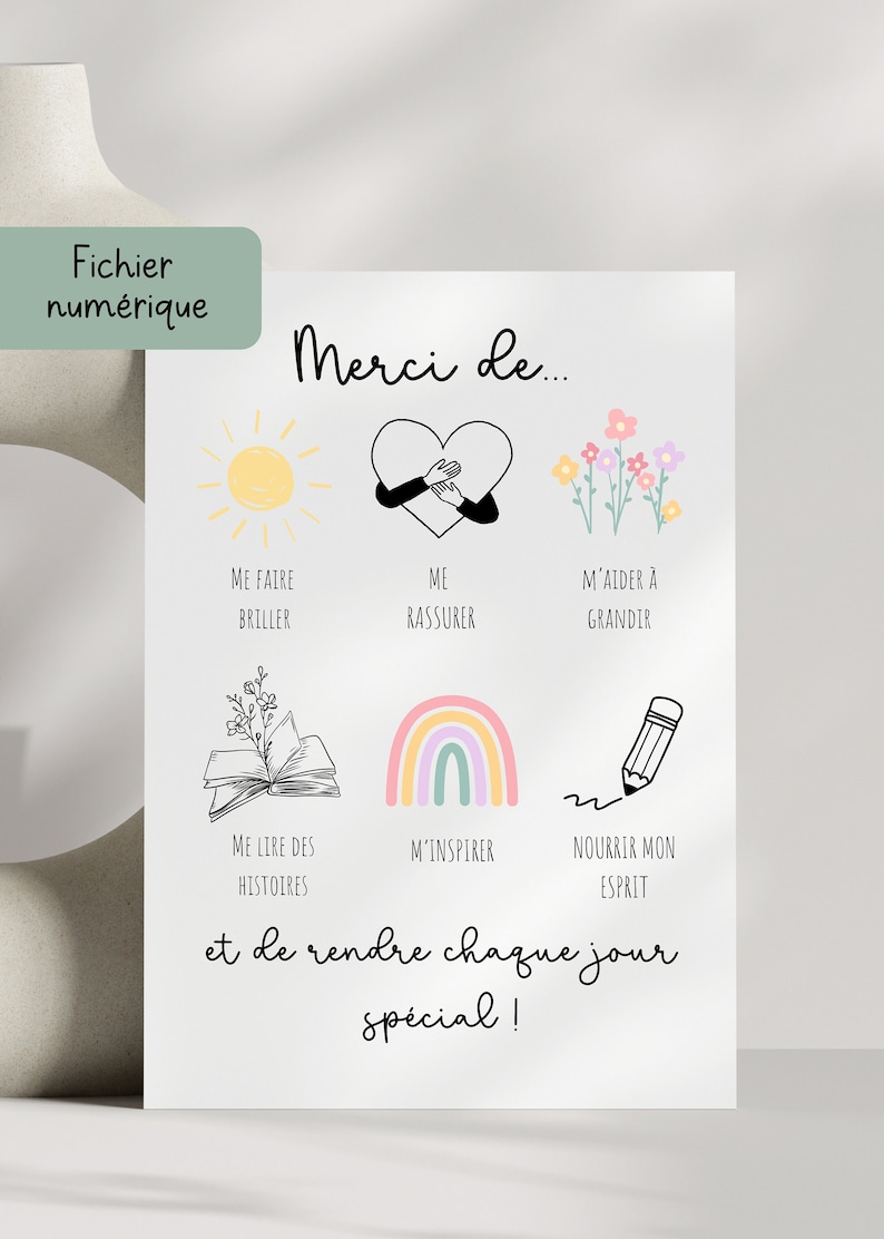 Carte de remerciement personnalisée pour enseignante éducatrice à imprimer, cadeau de fin d'année pour enseignant, carte pour enseignante image 1