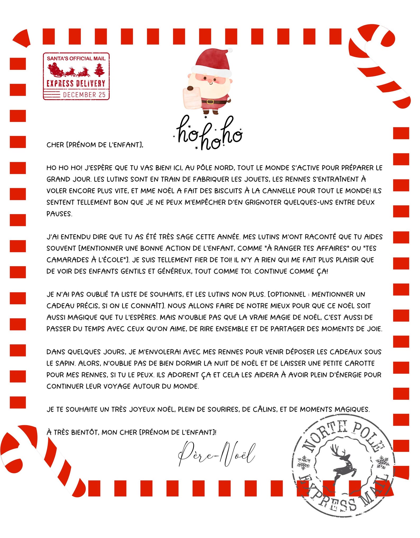 Printable Template of Editable Personalized Letter From Santa Claus