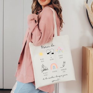 Beige reusable bag for daycare educator, educator Christmas gift, educator gifts, tote bag for educator