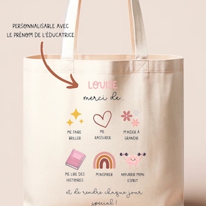 Sac réutilisable beige pour éducatrice en garderie, cadeau éducatrice, cadeau éducatrices et enseignantes, tote bag éducatrice, maternelle