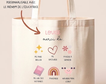 Sac réutilisable beige pour éducatrice en garderie, cadeau éducatrice, cadeau éducatrices et enseignantes, tote bag éducatrice, maternelle