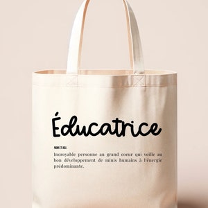 Beige reusable bag for daycare educator, educator gift, educator and teacher gift, educator tote bag, kindergarten