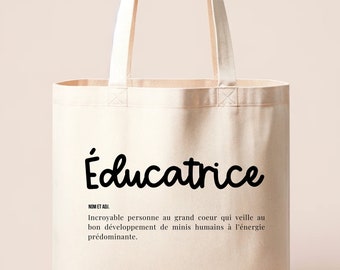 Sac réutilisable beige pour éducatrice en garderie, cadeau éducatrice, cadeau éducatrices et enseignantes, tote bag éducatrice, maternelle