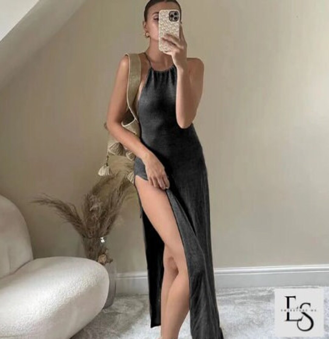 One Shoulder Printed See Through Mesh 2025 Summer High Slit Slim Beach Holiday Sexy Maxi Dress