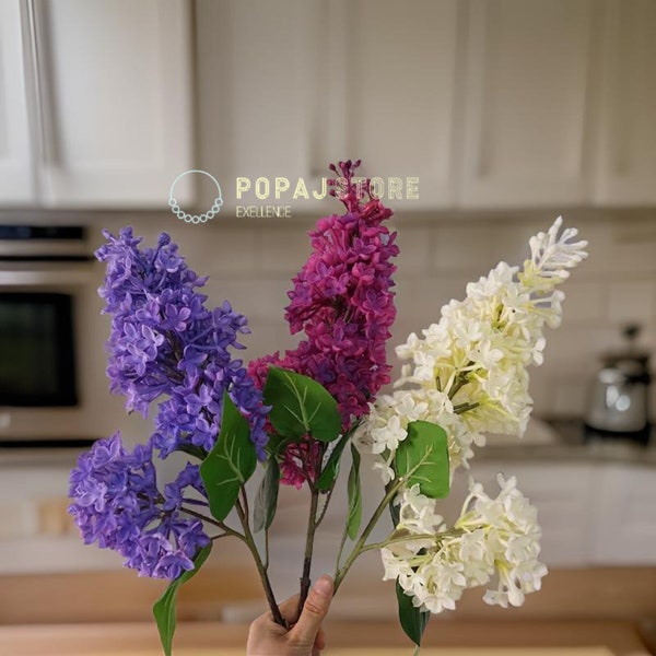 24.8" Fake Real Touch Lilac Flower Branch | Cream Off White | Artificial Spring Summer Flowers | DIY Floral Wedding/Home/Kitchen Decor