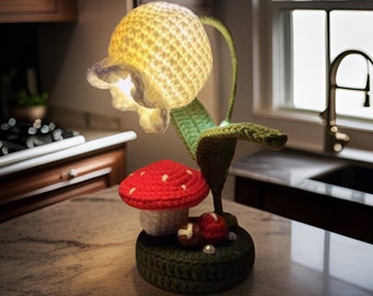 Crochet Lily Of The Valley Desk Lamp | Hand-Knitted Mushroom Lights | Artificial Flower | Home Room Table Decor | Funny Gifts For Friend