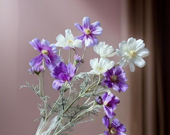 23.5" White Faux Cosmos Flowers Stem | Synthetic Summer Wildflower | Imitation Flower Centerpieces | DIY Floral Arrangements | Home Decor
