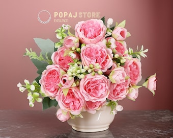 Artificial Flower Bouquet 32cm tall | Bouquet  Big Heads  Small Artificial Flowers | Home Decoration | Wedding Decoration | Crafting