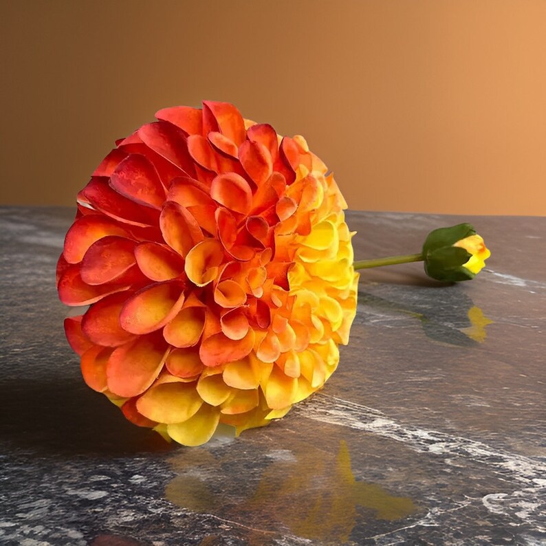Realistic Palmares Dahlia Stem Gifts Multi-color Centerpieces DIY Floral Home Decor High Quality Artificial Flower Orange