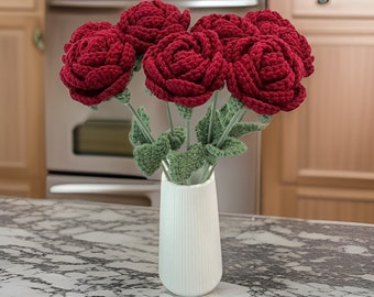 Handmade Knitted Rose Flower | Flower Decoration | Finished Hand Woven Flowers Gift | Handmade Gift For Her | Valentines Day Gift