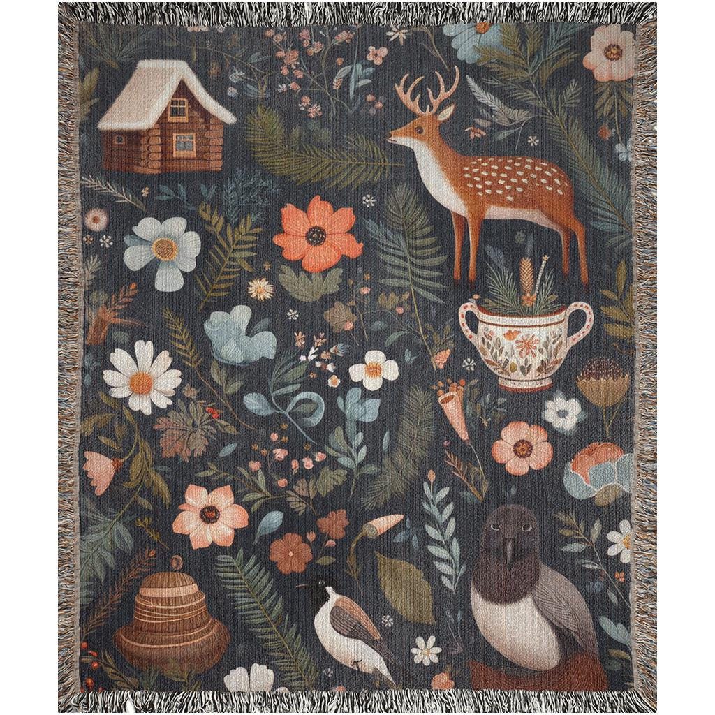 Woven Blanket, Floral Dark Theme, Forest, Cottagecore Aesthetics - Etsy
