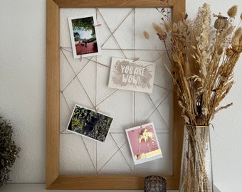 Bilderrahmen Holz Eiche mit Klammern, Schnurrahmen für Fotos, Holzrahmen Polaroid, Maße 70 x 50 cm, Hochwertiges Holz geölt und geschliffen