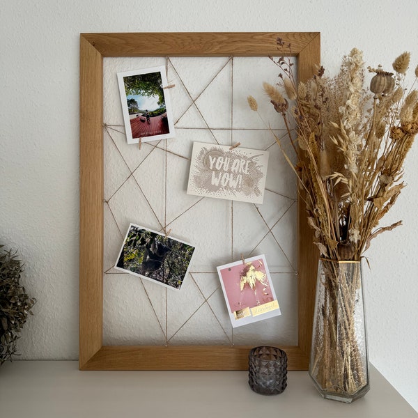 Bilderrahmen Holz Eiche mit Klammern, Schnurrahmen für Fotos, Holzrahmen Polaroid, Maße 70 x 50 cm, Hochwertiges Holz geölt und geschliffen